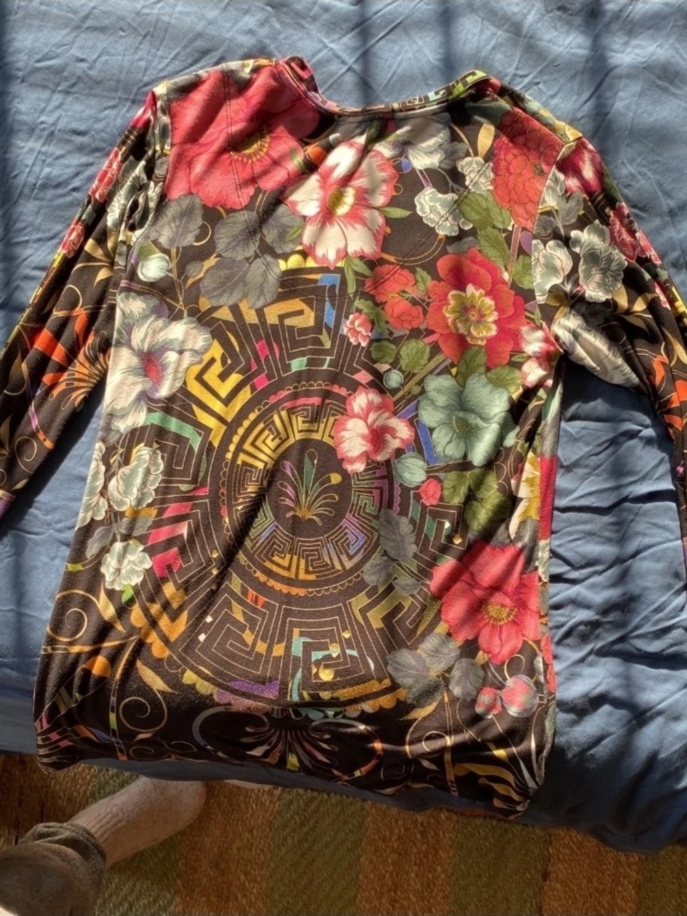 Johnny Was Black Long Sleeve Top with Pink, Red, Green and Yellow Floral Print